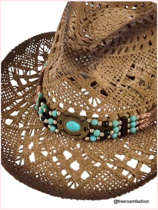 Western Straw Cowboy Hat Hollow Out Summer Beach Sun Hat One-Size main image 4